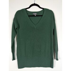 The Limited Sweater XS Green V Neck Cashmere Blend Side Slit Knit